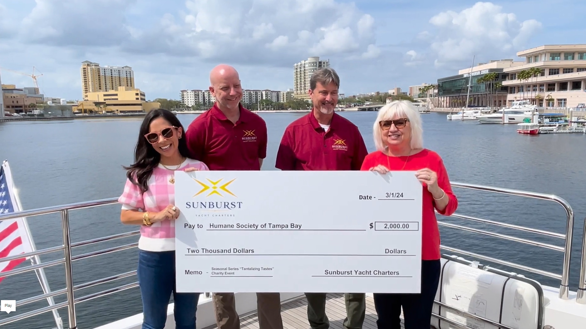 Sunburst Yacht Charters donation to Humane Society Tampa Bay